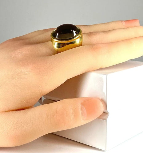 Bague 51 Bague en or jaune 18 carats à topaze cabochon 58 Facettes AB340