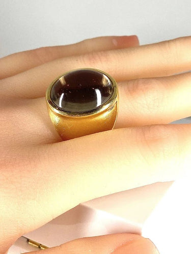 Bague 51 Bague en or jaune 18 carats à topaze cabochon 58 Facettes AB340