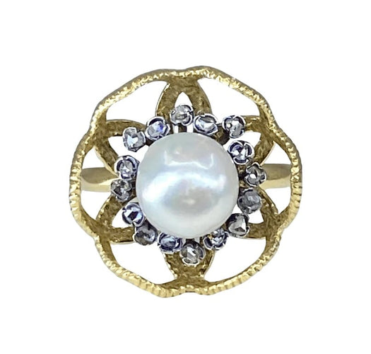 Bague 52 Bague en or 18 carats et argent avec perle fine et diamants 58 Facettes AB348