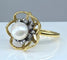 Bague 52 Bague en or 18 carats et argent avec perle fine et diamants 58 Facettes AB348