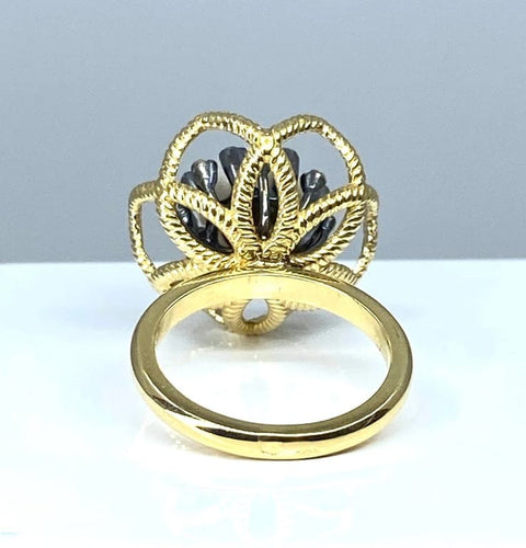 Bague 52 Bague en or 18 carats et argent avec perle fine et diamants 58 Facettes AB348