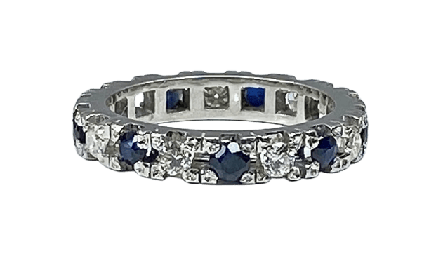Bague 46 Alliance - Bague en or blanc 18 carats, saphirs et diamants 58 Facettes AB364