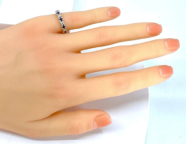 Bague 46 Alliance - Bague en or blanc 18 carats, saphirs et diamants 58 Facettes AB364