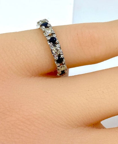 Bague 46 Alliance - Bague en or blanc 18 carats, saphirs et diamants 58 Facettes AB364