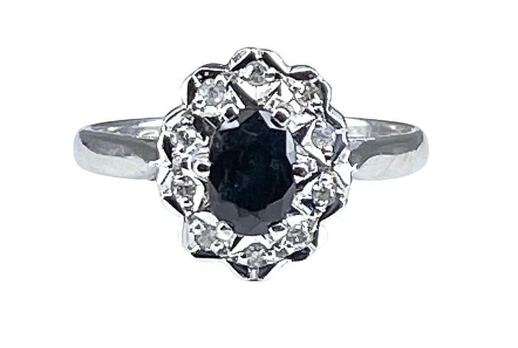 Bague 46 Bague marguerite en or blanc 18 carats au saphir et diamants 58 Facettes AB361