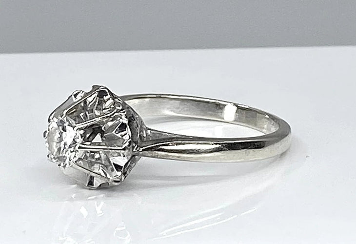 Bague 53 Bague solitaire en or blanc 18 carats avec diamant 0,40-0,45 ct 58 Facettes AB359