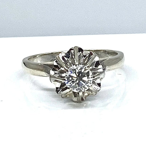 Bague 53 Bague solitaire en or blanc 18 carats avec diamant 0,40-0,45 ct 58 Facettes AB359