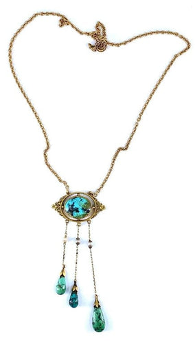 Collier Collier en or jaune 18 carats avec turquoises et perles fines 58 Facettes AB368