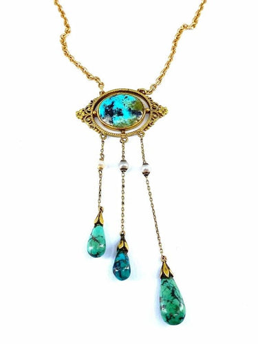 Collier Collier en or jaune 18 carats avec turquoises et perles fines 58 Facettes AB368