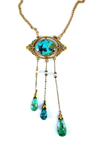 Collier Collier en or jaune 18 carats avec turquoises et perles fines 58 Facettes AB368