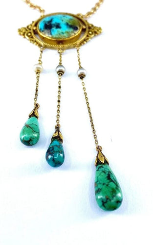 Collier Collier en or jaune 18 carats avec turquoises et perles fines 58 Facettes AB368