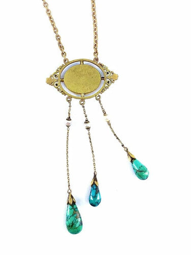 Collier Collier en or jaune 18 carats avec turquoises et perles fines 58 Facettes AB368