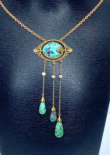 Collier Collier en or jaune 18 carats avec turquoises et perles fines 58 Facettes AB368