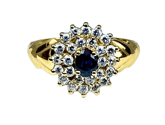 Bague 57 Bague en or jaune 18 carats avec saphir et 26 diamants 58 Facettes AB373