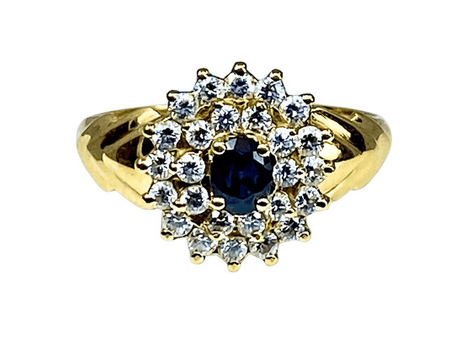 Bague 57 Bague en or jaune 18 carats avec saphir et 26 diamants 58 Facettes AB373