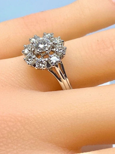 Bague 53 Bague marguerite en or blanc 18 carats sertie de diamants 58 Facettes AB378