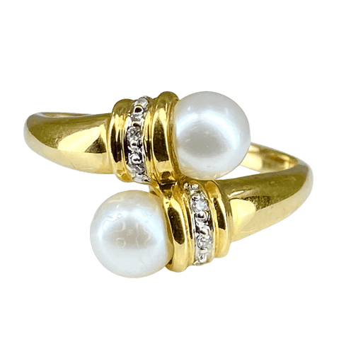 Bague 59 Bague toi et moi en or jaune 18 carats, perles et diamants 58 Facettes AB382