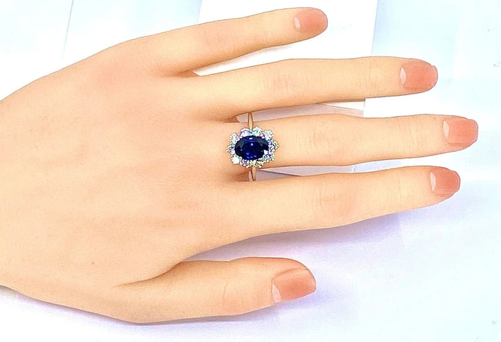 Bague 56 Bague en or blanc 18 carats avec saphir 3,57 ct et diamants 58 Facettes AB399
