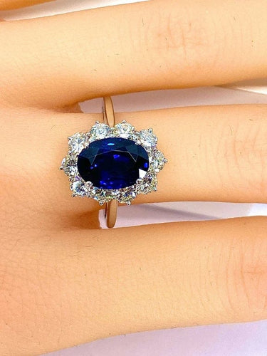 Bague 56 Bague en or blanc 18 carats avec saphir 3,57 ct et diamants 58 Facettes AB399