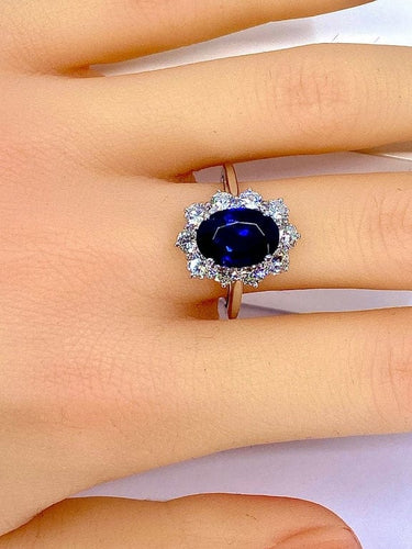 Bague 56 Bague en or blanc 18 carats avec saphir 3,57 ct et diamants 58 Facettes AB399