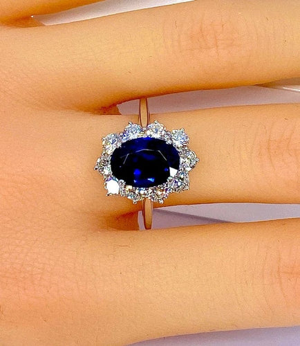 Bague 56 Bague en or blanc 18 carats avec saphir 3,57 ct et diamants 58 Facettes AB399