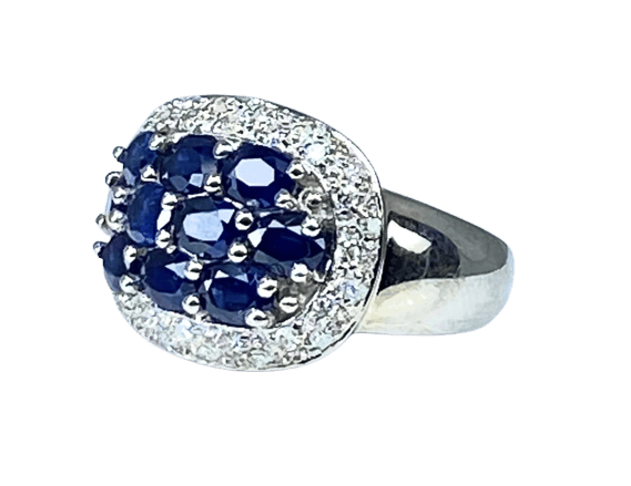 Bague 49 Bague bandeau en or blanc 18 carats saphirs et diamants 58 Facettes AB400