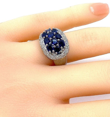 Bague 49 Bague bandeau en or blanc 18 carats saphirs et diamants 58 Facettes AB400