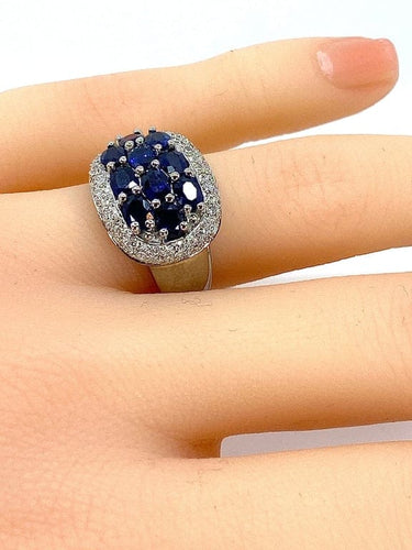 Bague 49 Bague bandeau en or blanc 18 carats saphirs et diamants 58 Facettes AB400