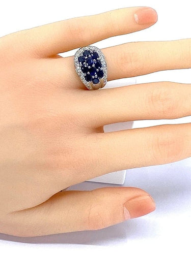 Bague 49 Bague bandeau en or blanc 18 carats saphirs et diamants 58 Facettes AB400
