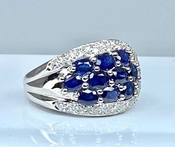 Bague 49 Bague bandeau en or blanc 18 carats saphirs et diamants 58 Facettes AB400
