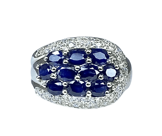 Bague 49 Bague bandeau en or blanc 18 carats saphirs et diamants 58 Facettes AB400