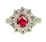 Bague 51 Bague marguerite en or blanc 18 carats avec rubis et diamants 58 Facettes AB413