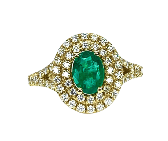 Bague 52 Bague en or jaune 18 carats avec émeraude et diamants 58 Facettes AB408