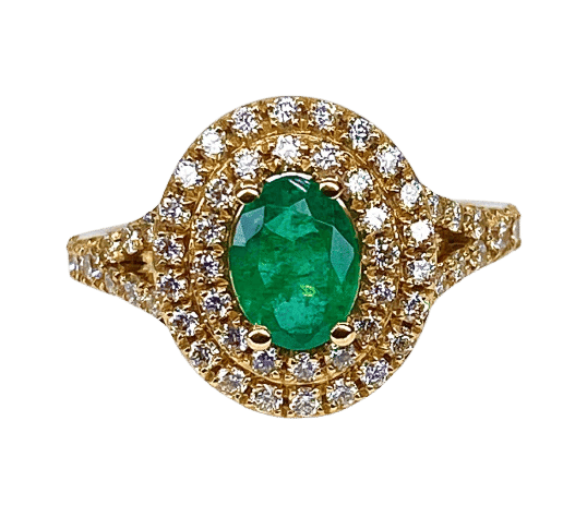 Bague 52 Bague en or jaune 18 carats avec émeraude et diamants 58 Facettes AB408