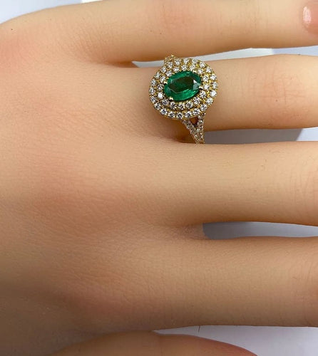 Bague 52 Bague en or jaune 18 carats avec émeraude et diamants 58 Facettes AB408