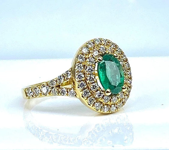 Bague 52 Bague en or jaune 18 carats avec émeraude et diamants 58 Facettes AB408