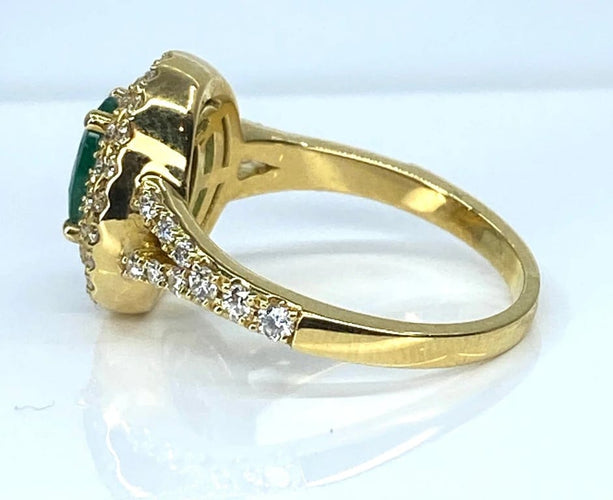 Bague 52 Bague en or jaune 18 carats avec émeraude et diamants 58 Facettes AB408