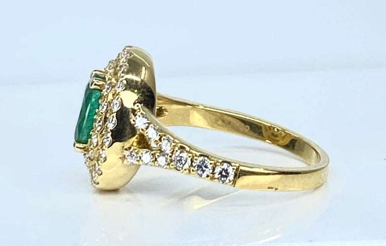 Bague 52 Bague en or jaune 18 carats avec émeraude et diamants 58 Facettes AB408