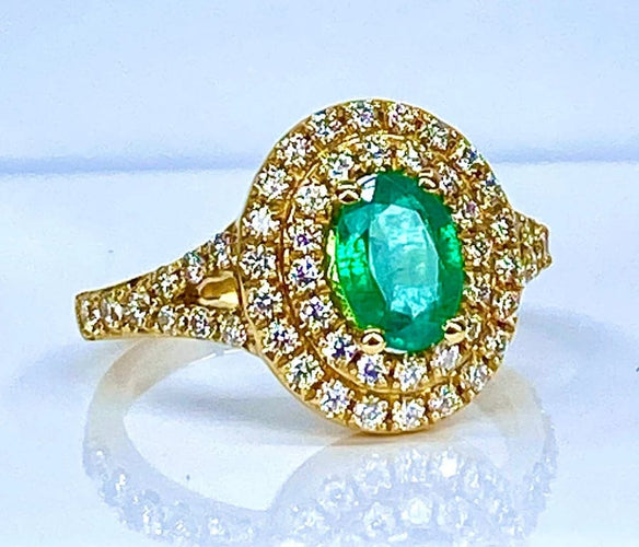 Bague 52 Bague en or jaune 18 carats avec émeraude et diamants 58 Facettes AB408