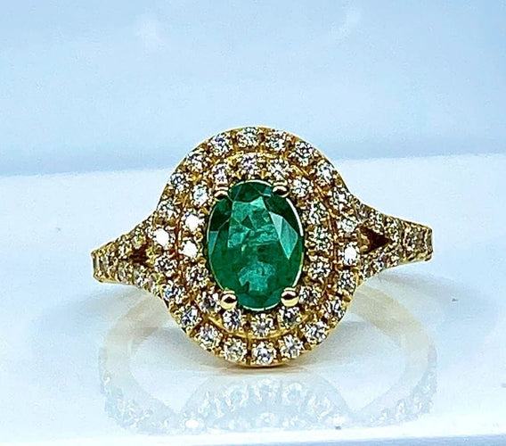 Bague 52 Bague en or jaune 18 carats avec émeraude et diamants 58 Facettes AB408
