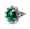 Bague 48 Bague en or blanc avec pierre verte et 10 diamants 58 Facettes AB426