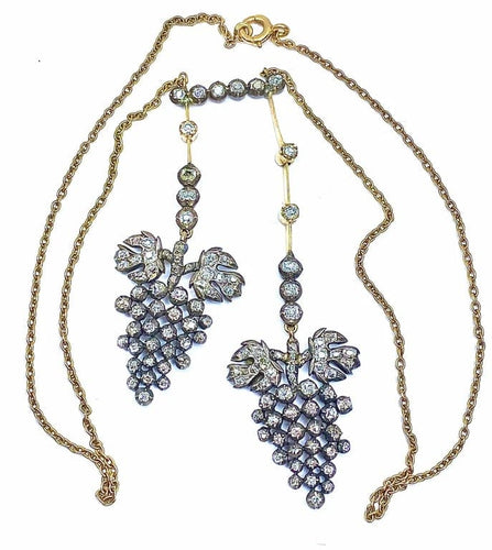 Boucles d'oreilles Parure Napoléon III - Collier négligé et boucles d’oreilles en or 18 ct, argent et diamants 58 Facettes AB437