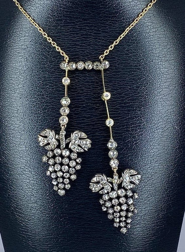 Boucles d'oreilles Parure Napoléon III - Collier négligé et boucles d’oreilles en or 18 ct, argent et diamants 58 Facettes AB437