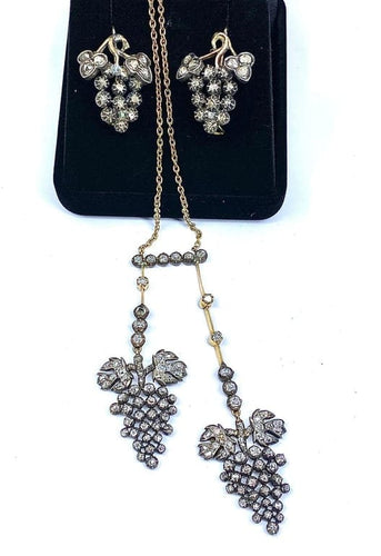Boucles d'oreilles Parure Napoléon III - Collier négligé et boucles d’oreilles en or 18 ct, argent et diamants 58 Facettes AB437