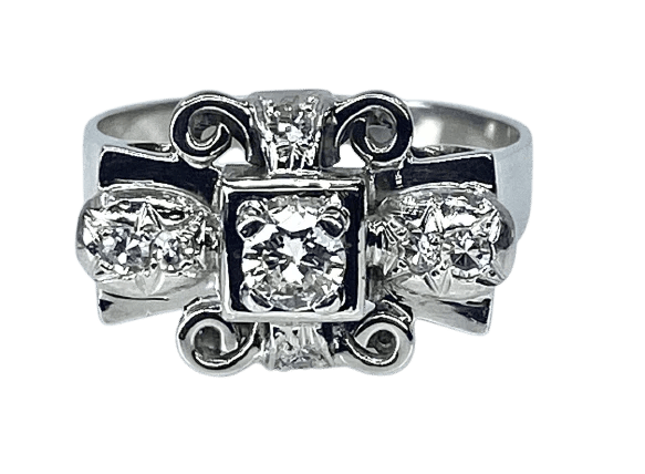 Bague 52.5 Bague en or blanc 18 carats et diamants, vers 1930 58 Facettes AB451