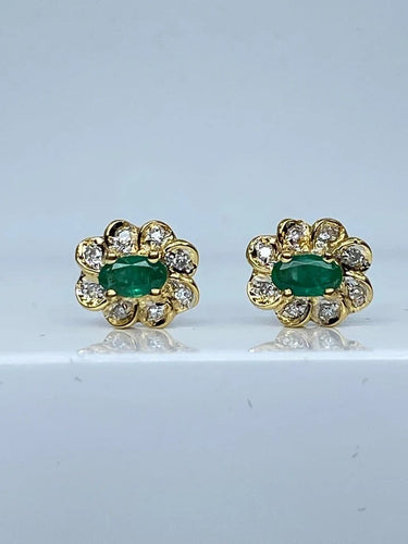 Boucles d'oreilles Boucles d'oreilles en or jaune 18 carats émeraudes et diamants 58 Facettes AB460