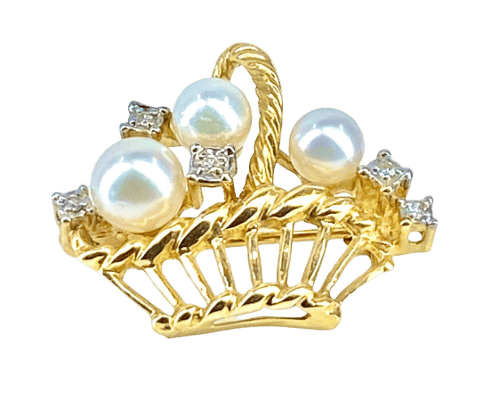 Broche Broche panier en or jaune 18 carats avec perles et diamants 58 Facettes AB467