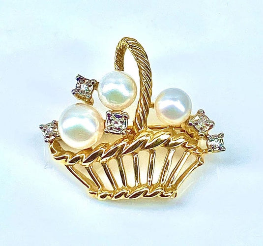Broche Broche panier en or jaune 18 carats avec perles et diamants 58 Facettes AB467