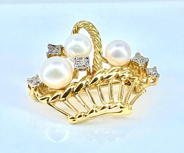 Broche Broche panier en or jaune 18 carats avec perles et diamants 58 Facettes AB467