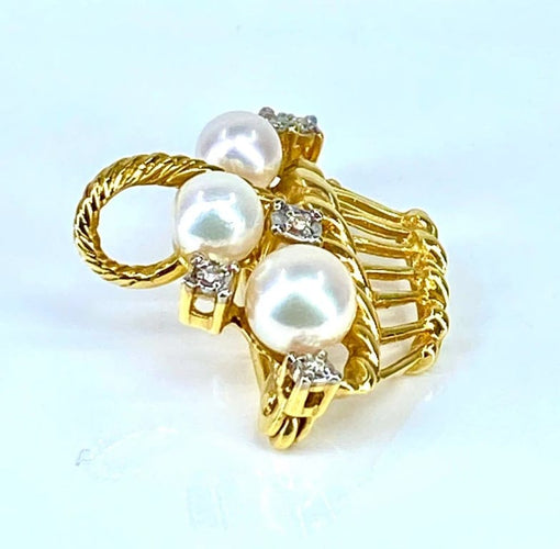 Broche Broche panier en or jaune 18 carats avec perles et diamants 58 Facettes AB467
